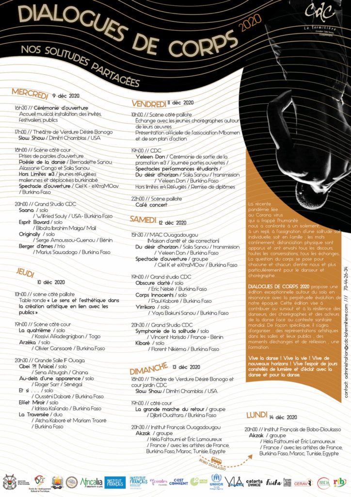 Programmation - Festival de Danse Dialogues de Corps 2020 - Ouagadougou
